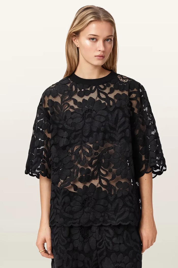 AllSaints bluzka damska koronkowa AMELIE czarny W133PE