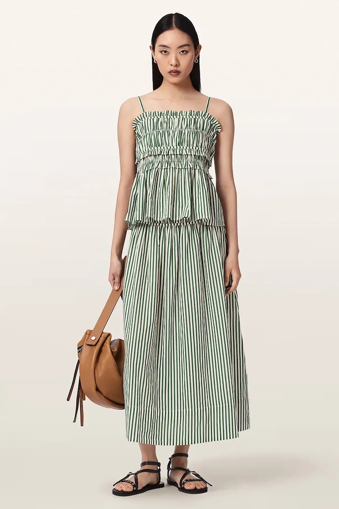 AllSaints bluză cu volane pentru femei, din bumbac KALI W089PE verde AW26