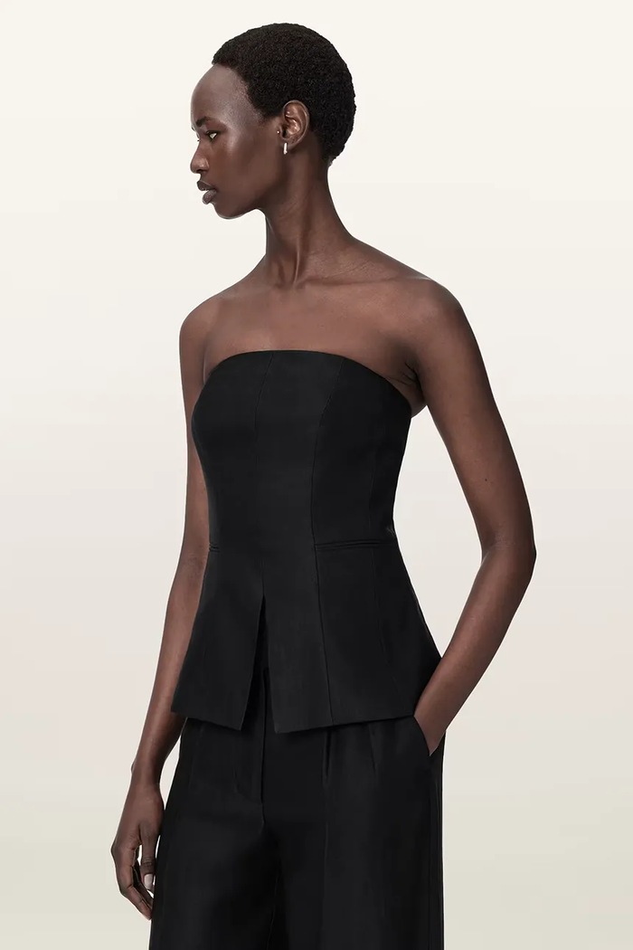 AllSaints korzetová blúzka dámska z viskózy CHARLEY čierna W051QE