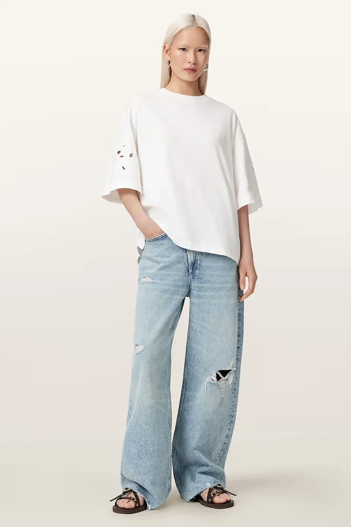 Îmbrăcăminte AllSaints tricou oversized pentru femei, din bumbac LOLA W113JE alb