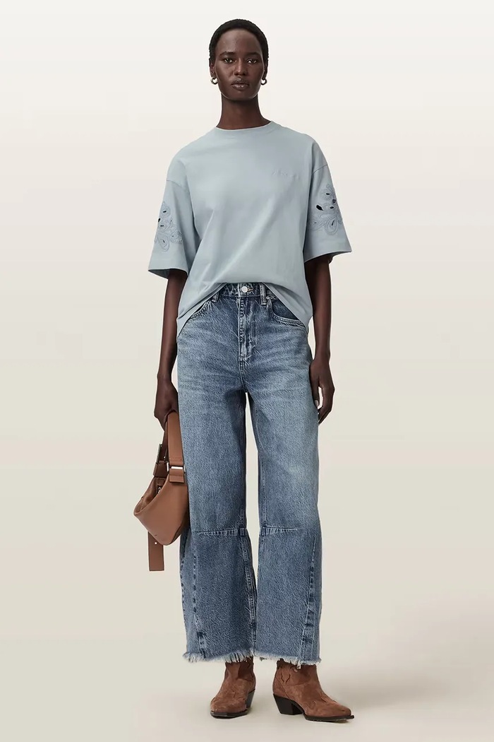 Odzież AllSaints T-shirt oversize damski bawełniany LOLA W113JE niebieski