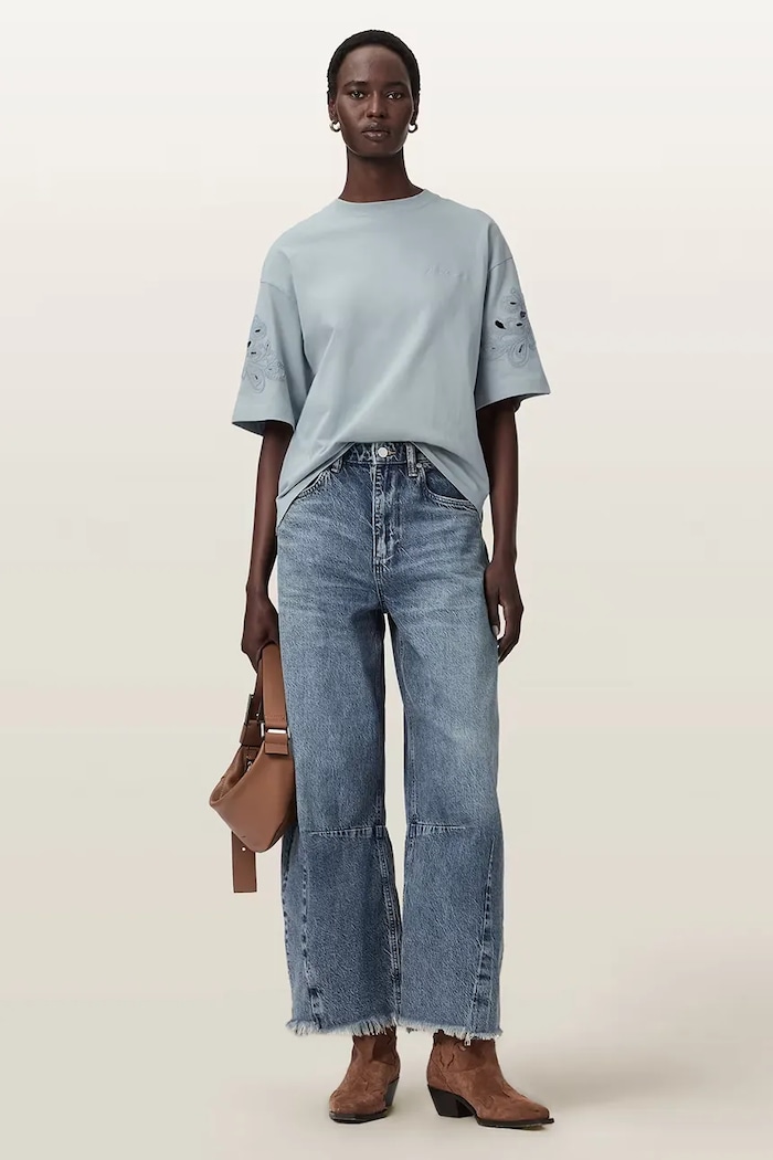 Odzież AllSaints T-shirt oversize damski bawełniany LOLA W113JE niebieski