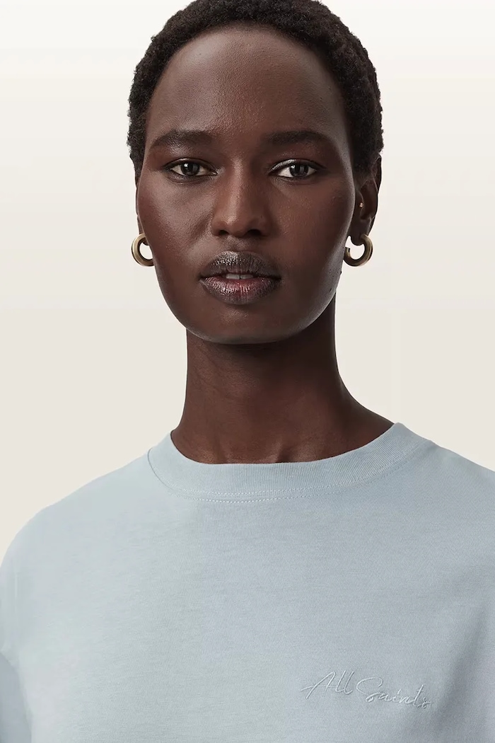 AllSaints T-shirt oversize damski bawełniany LOLA niebieski W113JE