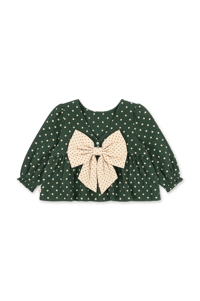 Konges Sløjd Bluzka dziecięca bawełniana z elastanem ELIN BOW BLOUSE GOTS KS105976.9BY2 zielony AW26