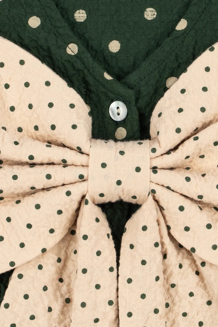 Dziewczynka Konges Sløjd Bluzka dziecięca bawełniana z elastanem ELIN BOW BLOUSE GOTS KS105976.9BY2 zielony