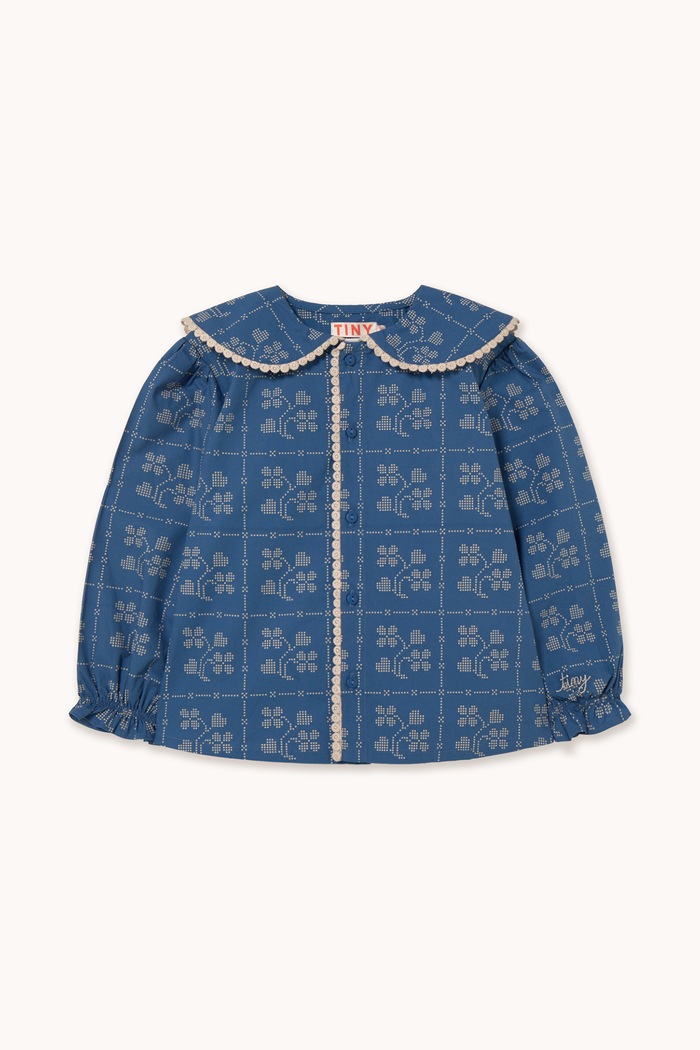 Tinycottons Bluzka dziecięca bawełniana DOTS FLOWERS BLOUSE AW26.220 niebieski AW26