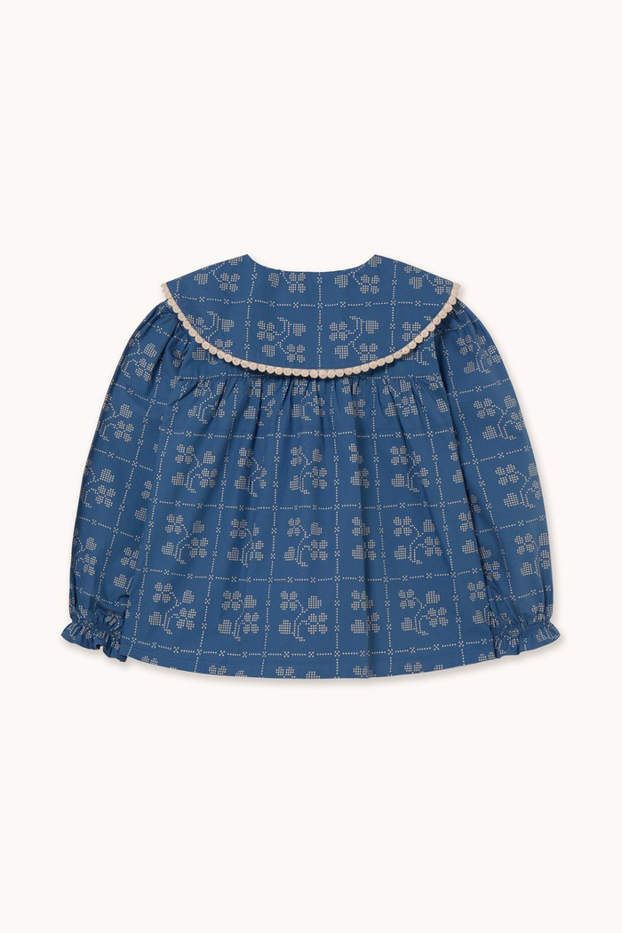 Dziewczynka Tinycottons Bluzka dziecięca bawełniana DOTS FLOWERS BLOUSE AW26.220 niebieski
