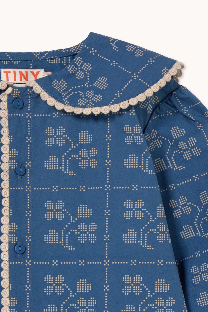 Bluzka dziecięca bawełniana DOTS FLOWERS BLOUSE Tinycottons AW26.220 niebieski