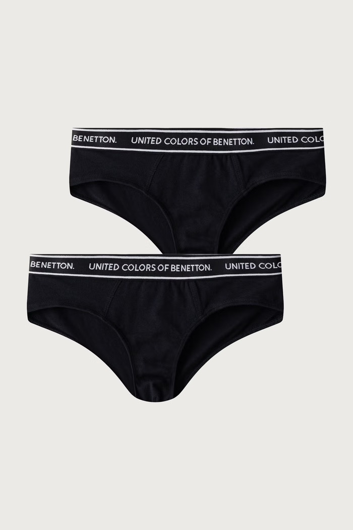 United Colors of Benetton Chiloți full brief pentru copii din bumbac cu elastan pachet de 2 negru 3G680S03G.G.Seasonal