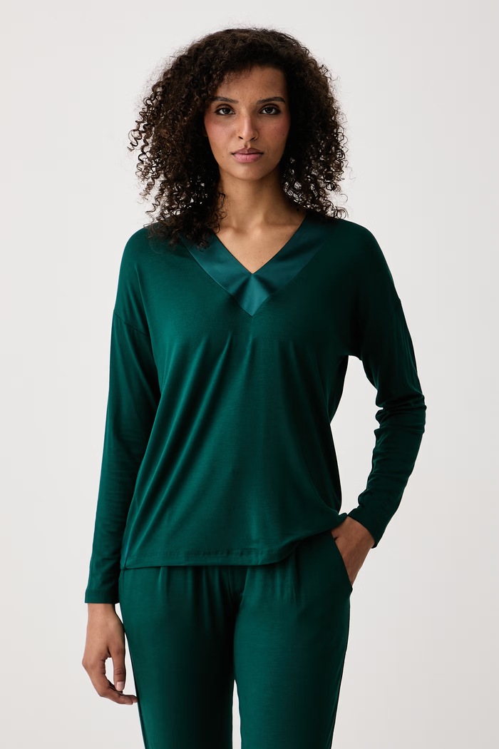 Chantelle Longsleeve piżamowy damski z wiskozą LIZZY zielony FNA290