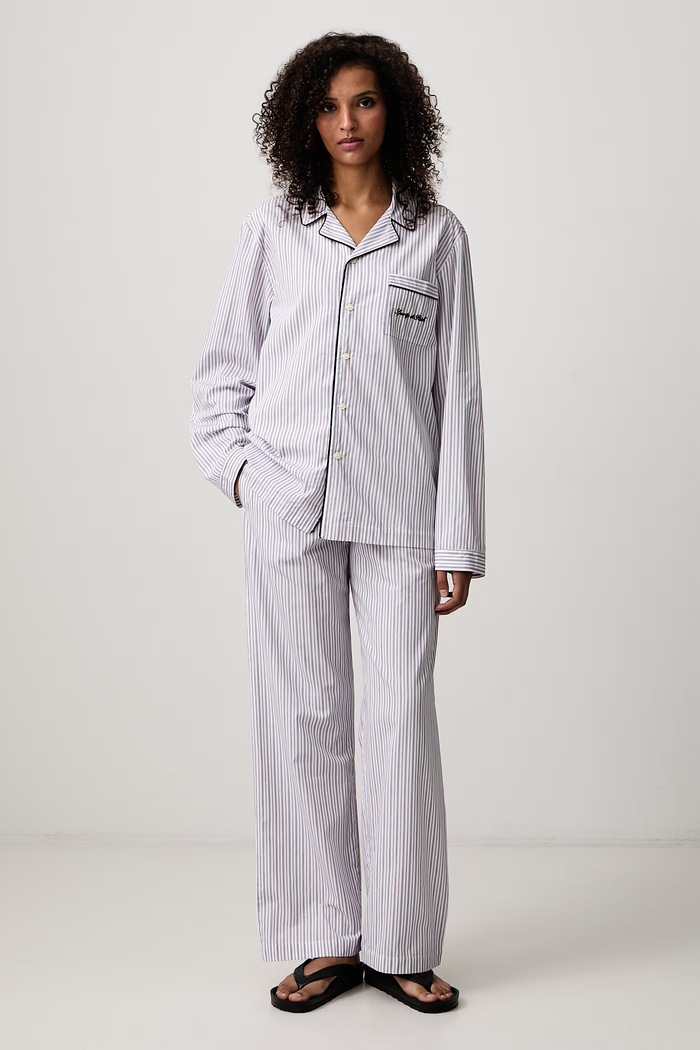 Sporty & Rich Signature Logo koszula piżamowa bawełniana damska SI03985326ST76 niebieski AW26