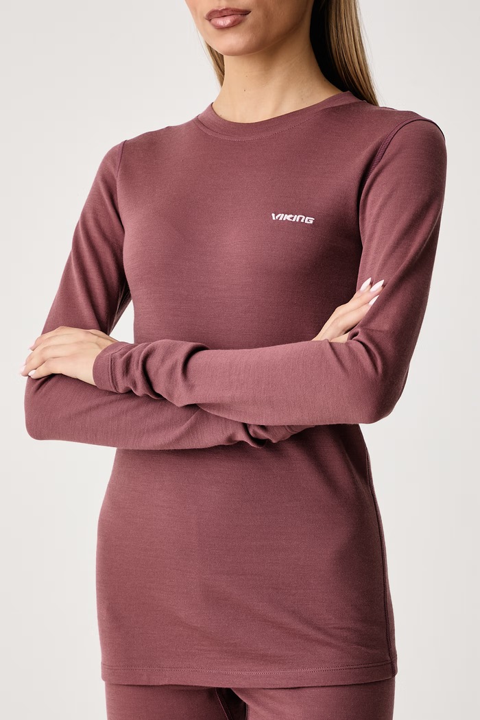 Komplet bielizny termoaktywnej damski z wełną merino Meriboo Set Merino Viking różowy 500.28.1703