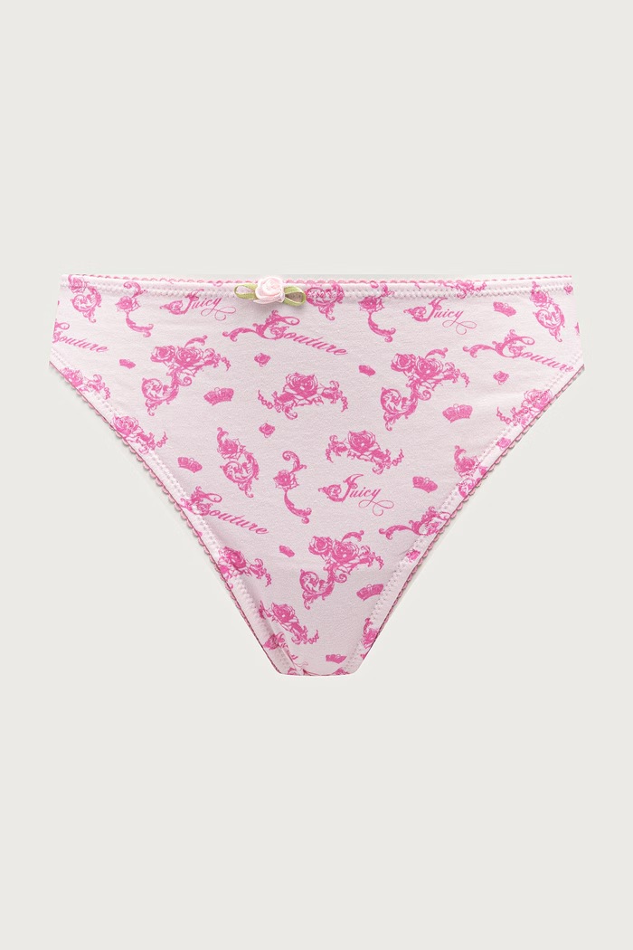 Oblečení Juicy Couture Tanga dámské bavlněné s elastanem COUTURE QUEEN THONG 3-pack JCTTH226957 růžová