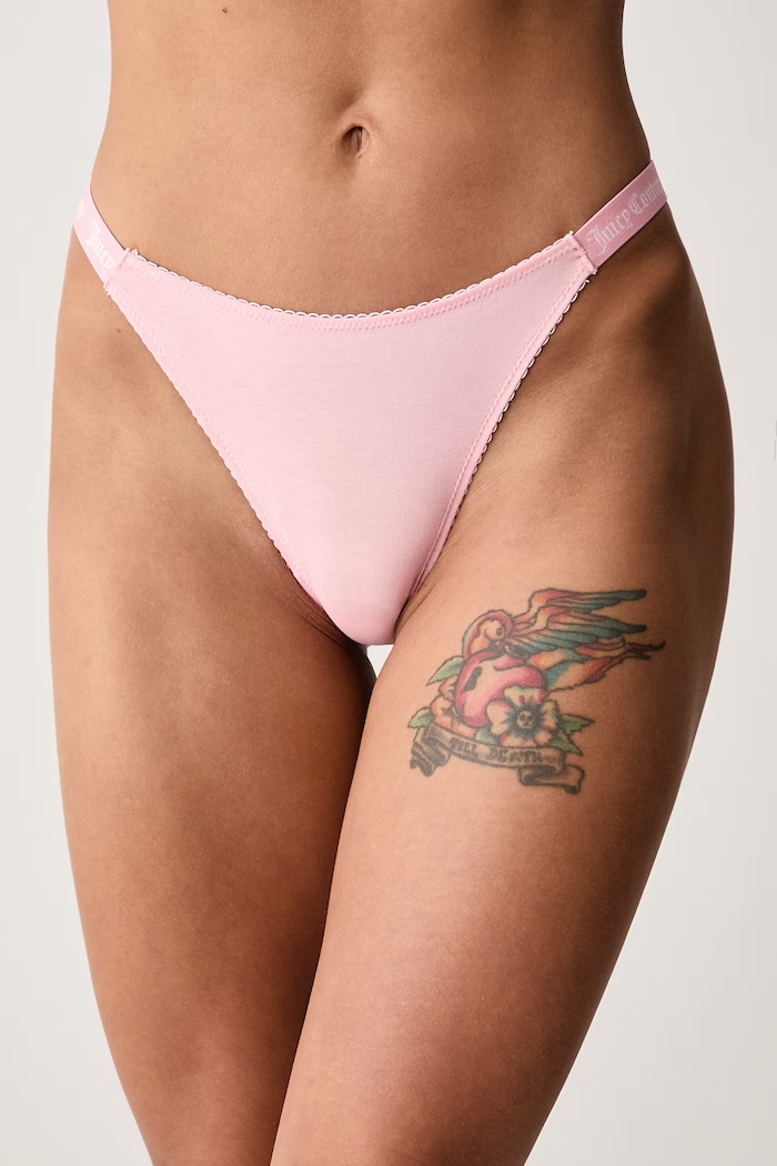 Juicy Couture Прашки дамски от памук с еластан DEMI FEMME COTTON SCALLOPED THONG розов JCTTH226953