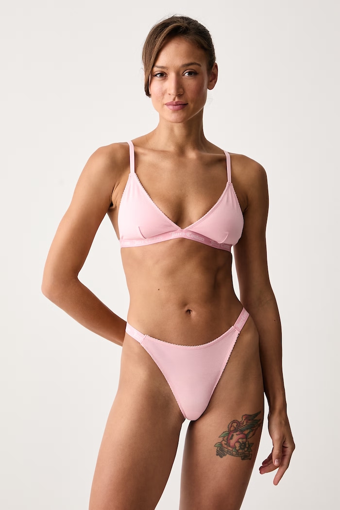 Juicy Couture Прашки дамски от памук с еластан DEMI FEMME COTTON SCALLOPED THONG JCTTH226953 розов AW26