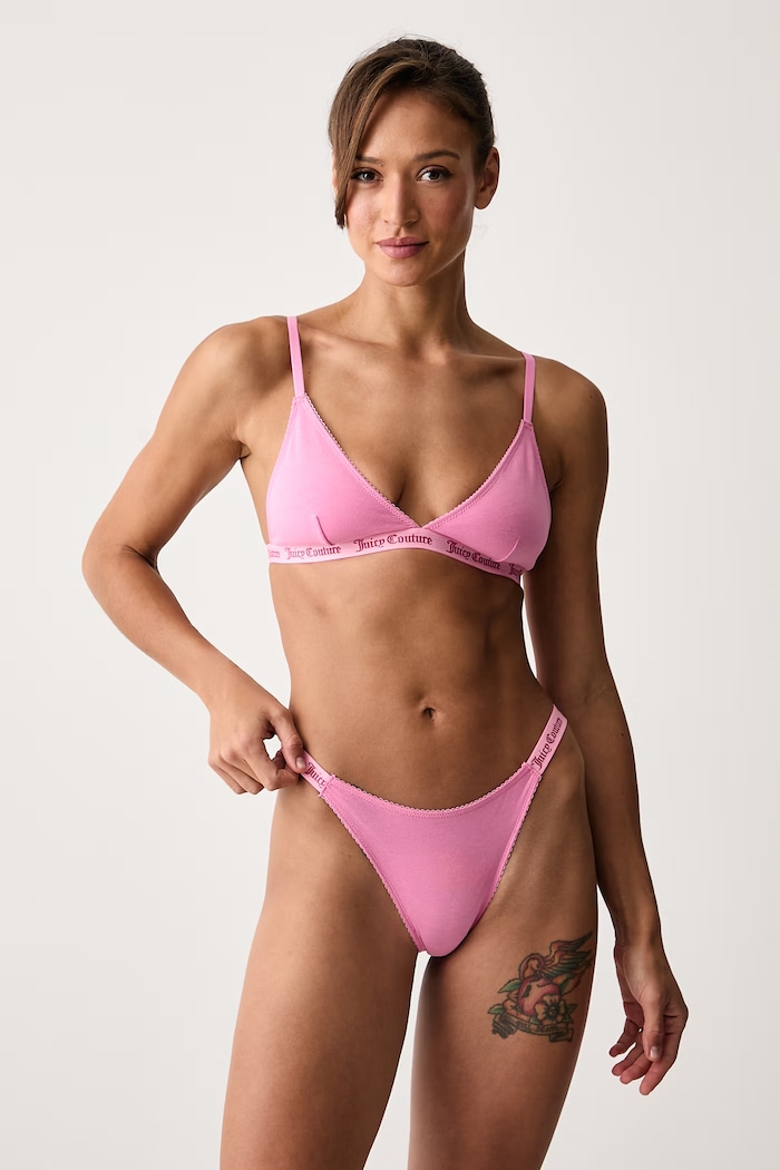 Juicy Couture Прашки дамски от памук с еластан DEMI FEMME COTTON SCALLOPED THONG JCTTH226953 розов AW26