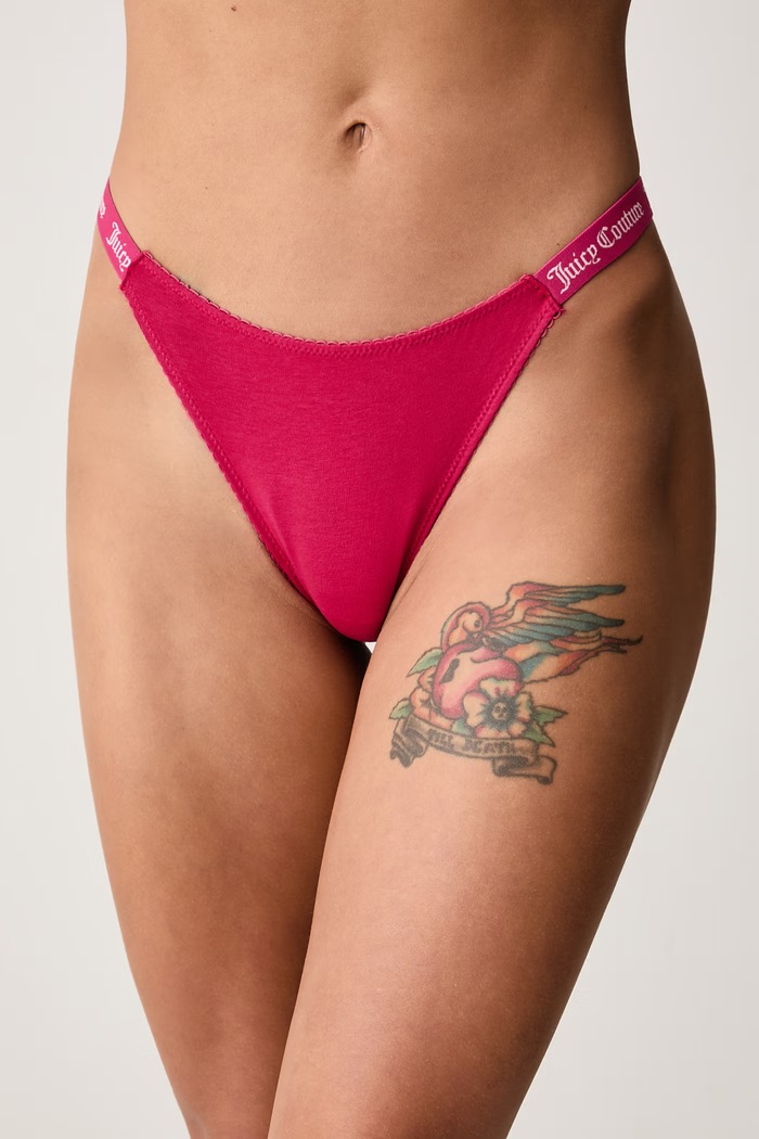 Juicy Couture Прашки дамски от памук с еластан DEMI FEMME COTTON SCALLOPED THONG червен JCTTH226953