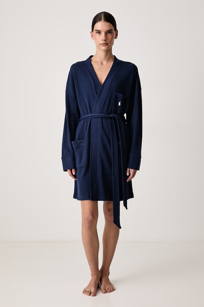 Polo Ralph Lauren Szlafrok damski z bawełną granatowy 4P0780