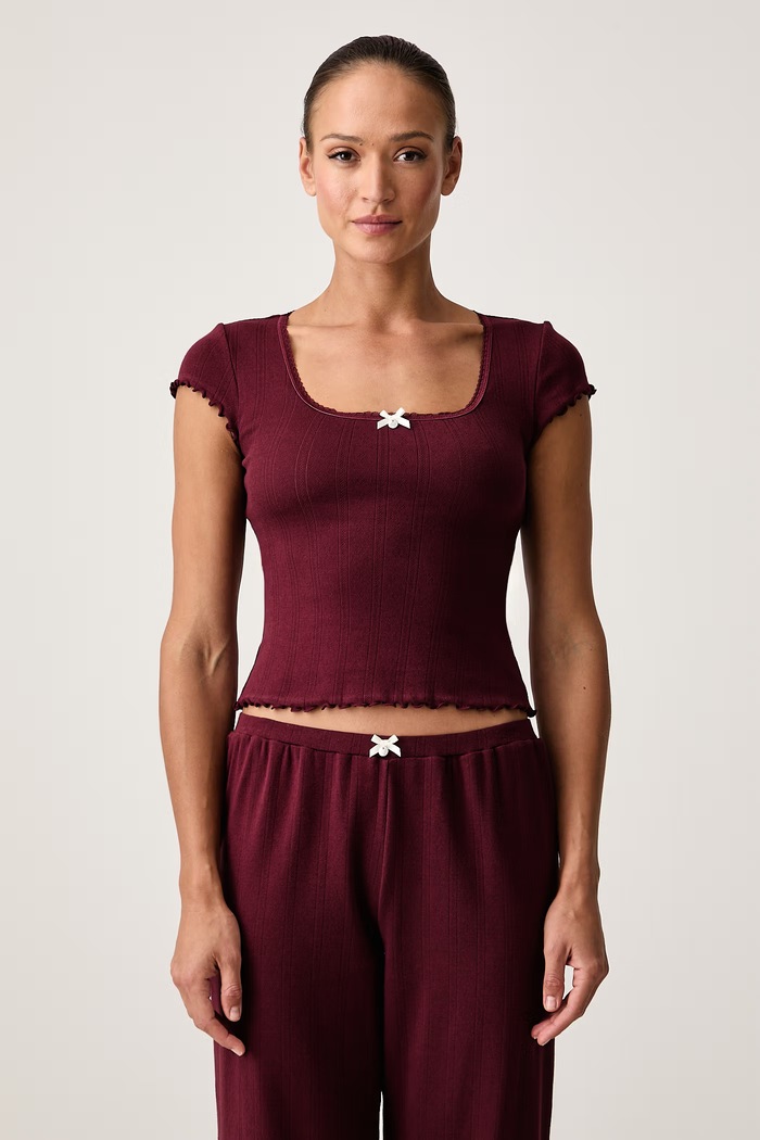 Karl Lagerfeld Pijama din două piese pentru femei cu bumbac B4W45014 burgundia AW26