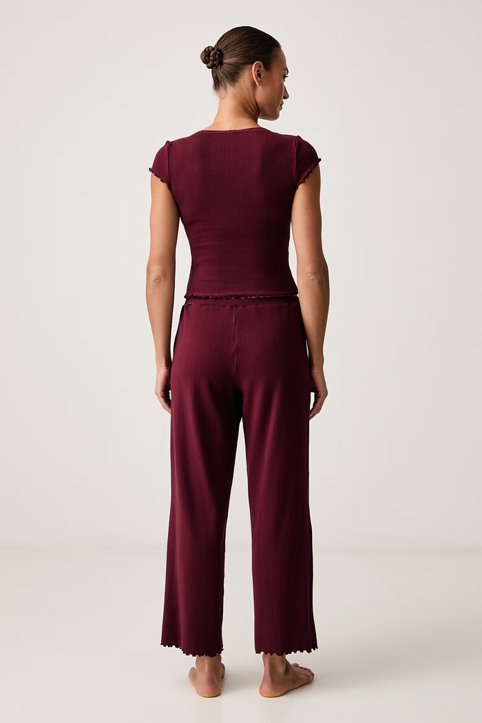 Pijama din două piese pentru femei cu bumbac Karl Lagerfeld B4W45014 burgundia
