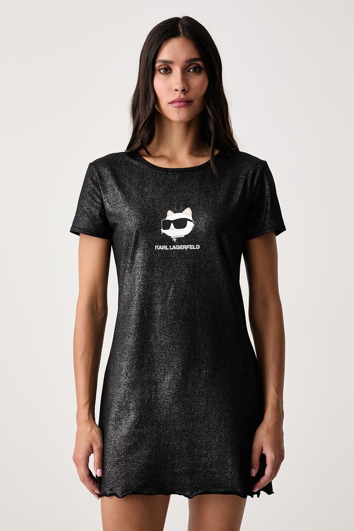Karl Lagerfeld Noční košile dámská s bavlnou B4W45020 černá AW26
