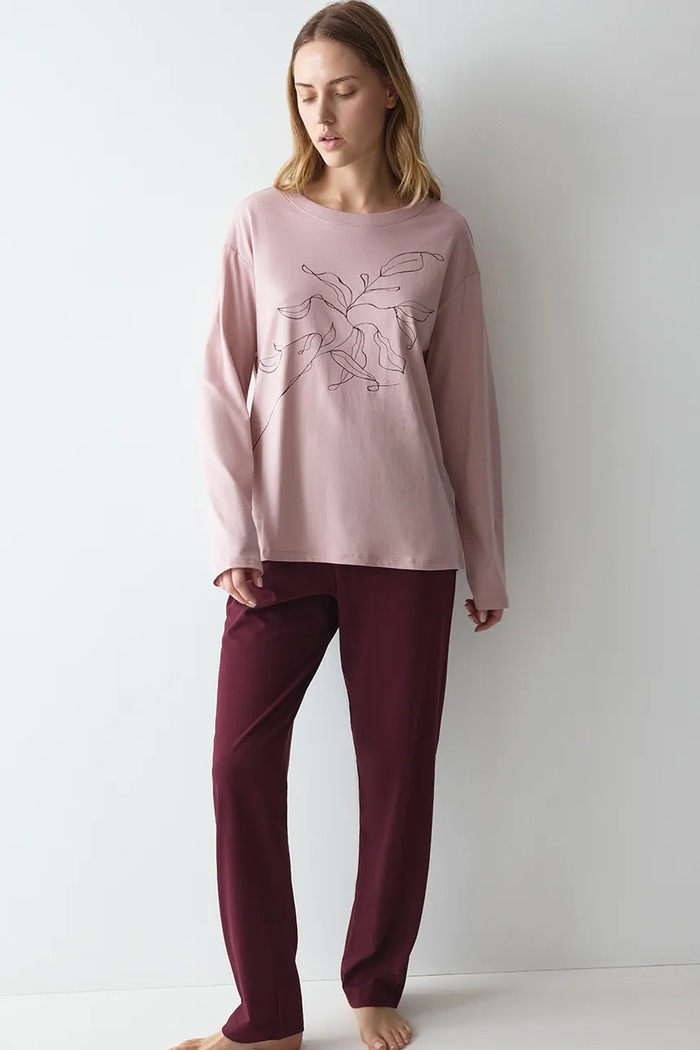 Triumph Pijama din două piese pentru femei din bumbac roz 10229158