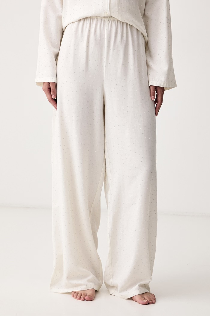 HUGO Spodnie piżamowe damskie z wiskozą RHINESTONES PANTS beżowy 50570411