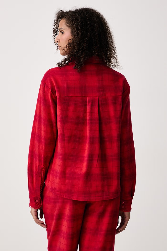 Odzież HUGO Koszula piżamowa damska bawełniana z elastanem FLANNEL LS-SHIRT 50570224 czerwony