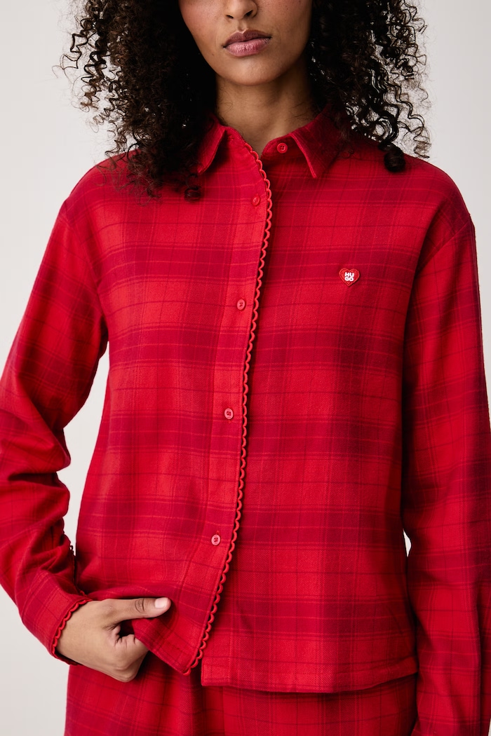 Koszula piżamowa damska bawełniana z elastanem FLANNEL LS-SHIRT HUGO 50570224 czerwony