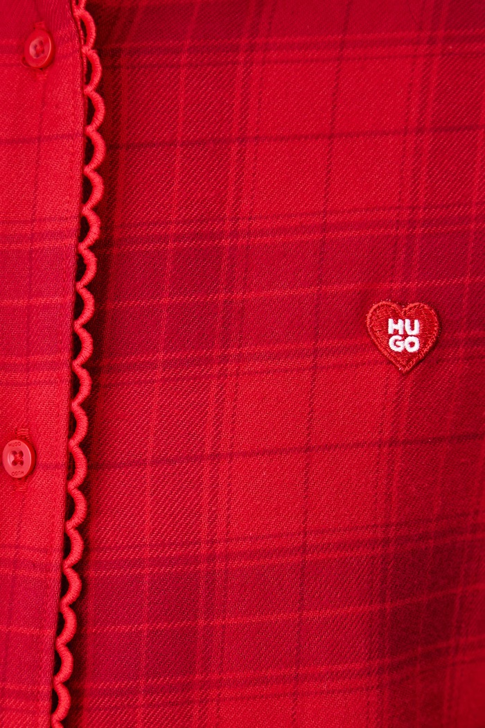 Koszula piżamowa damska bawełniana z elastanem FLANNEL LS-SHIRT HUGO czerwony 50570224
