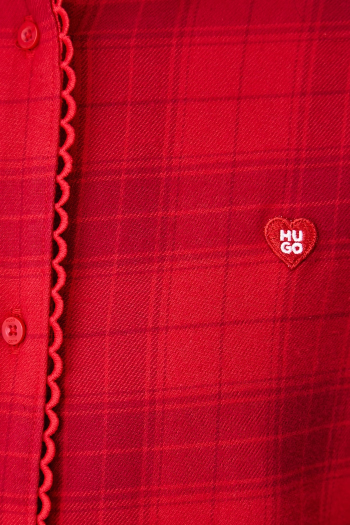 Koszula piżamowa damska bawełniana z elastanem FLANNEL LS-SHIRT HUGO czerwony 50570224
