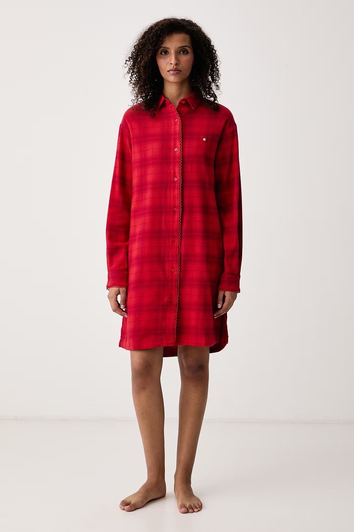 HUGO Koszula nocna damska bawełniana z elastanem FLANNEL NIGHTY czerwony 50570219