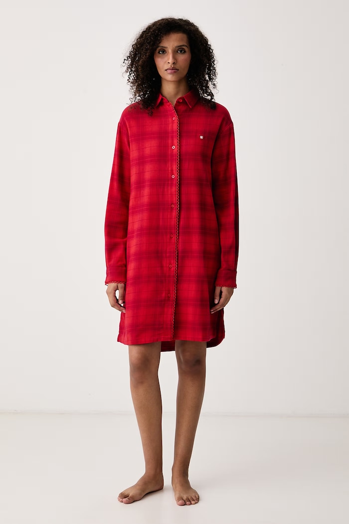 HUGO Koszula nocna damska bawełniana z elastanem FLANNEL NIGHTY czerwony 50570219