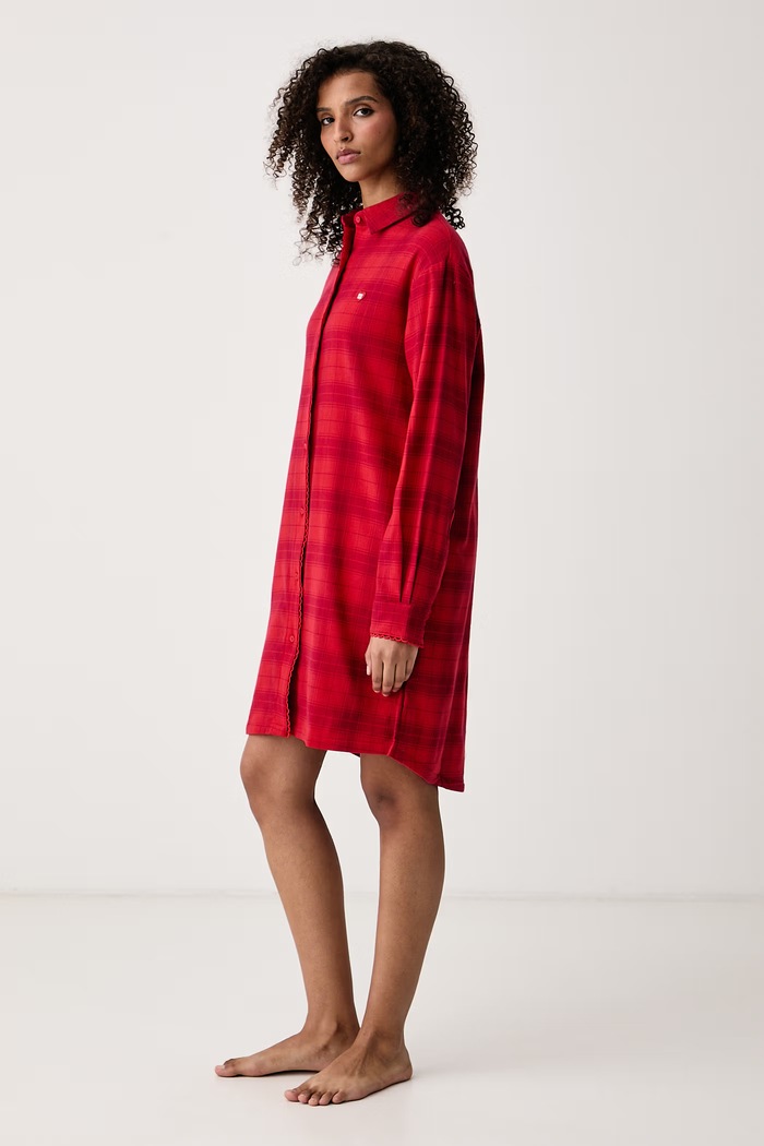 HUGO Koszula nocna damska bawełniana z elastanem FLANNEL NIGHTY 50570219 czerwony AW26