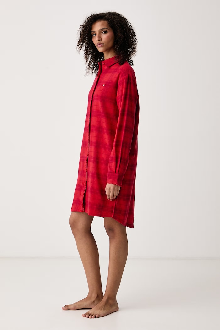 HUGO Koszula nocna damska bawełniana z elastanem FLANNEL NIGHTY 50570219 czerwony AW26