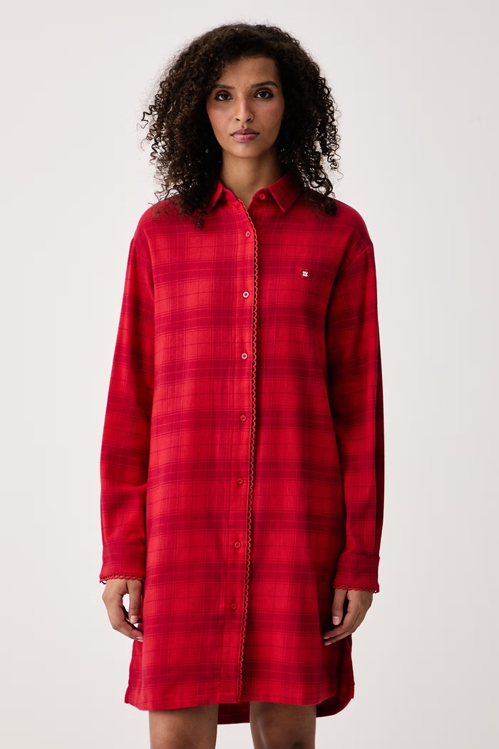 Koszula nocna damska bawełniana z elastanem FLANNEL NIGHTY HUGO 50570219 czerwony