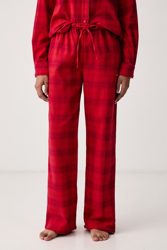 HUGO Spodnie piżamowe damskie bawełniane z elastanem FLANNEL PANTS czerwony 50570208