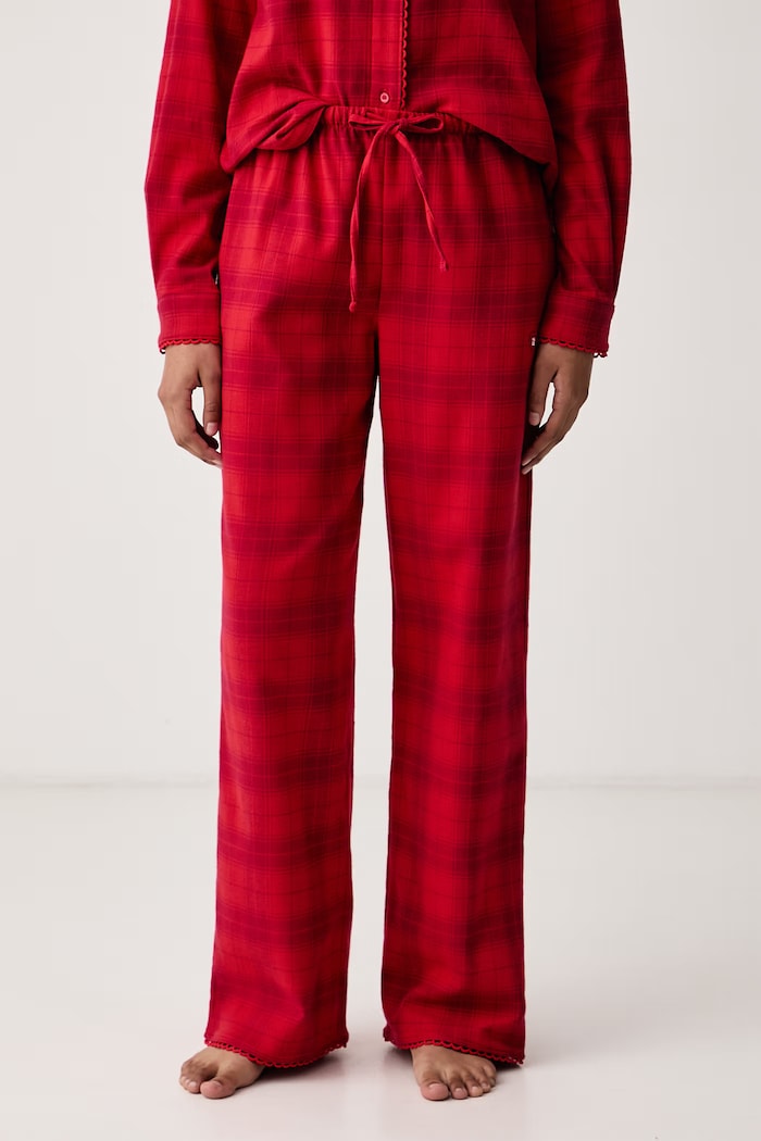 HUGO Spodnie piżamowe damskie bawełniane z elastanem FLANNEL PANTS czerwony 50570208