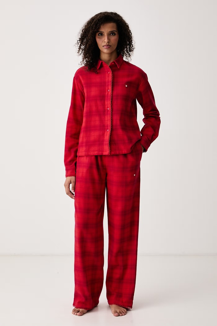 HUGO Spodnie piżamowe damskie bawełniane z elastanem FLANNEL PANTS 50570208 czerwony AW26