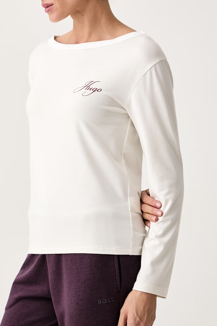 Oblačila HUGO Zgornji del pižame z dolgimi rokavi ženski z modalom CASUAL LS-SHIRT 50570156 bež