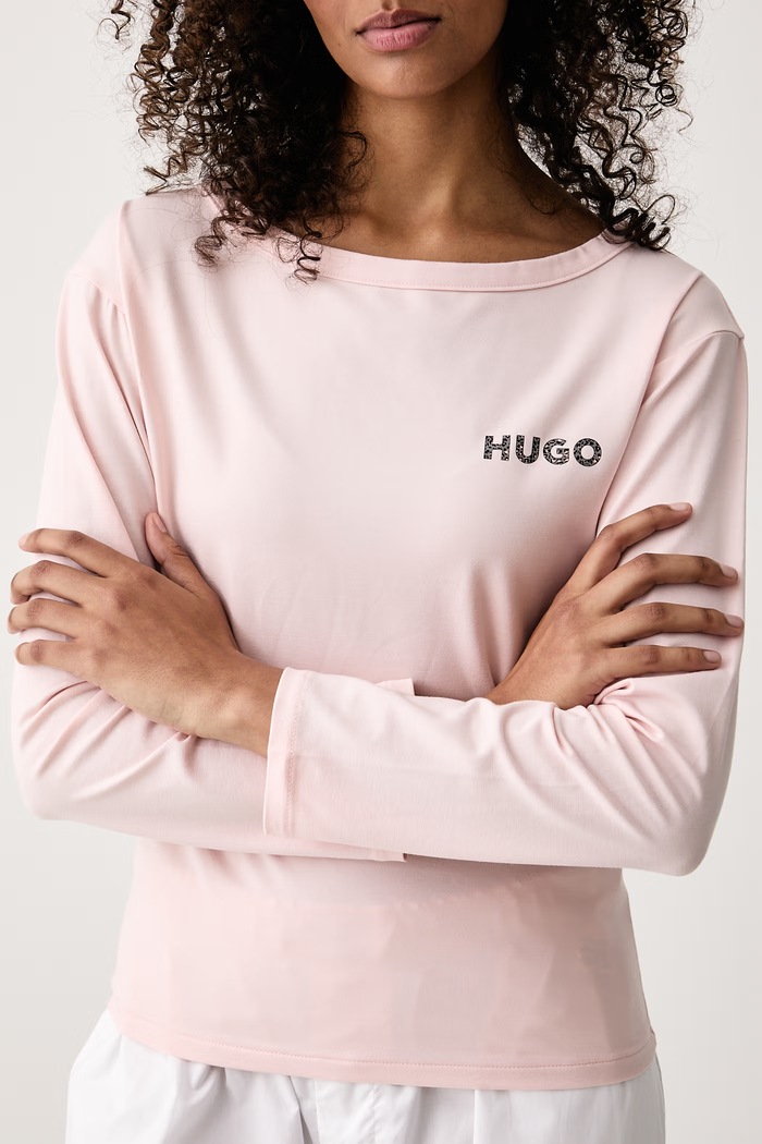 Longsleeve piżamowy damski z modalem CASUAL LS-SHIRT HUGO 50570156 różowy
