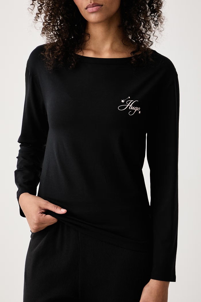 Longsleeve piżamowy damski z modalem CASUAL LS-SHIRT HUGO 50570156 czarny