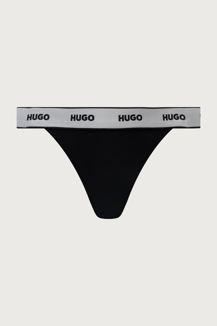 HUGO Stringi damskie bawełniane z elastanem TRIPLET STRING GIFT 3-pack 50570706 czarny AW26