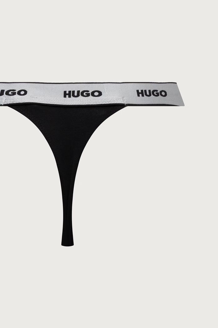 Stringi damskie bawełniane z elastanem TRIPLET STRING GIFT 3-pack HUGO 50570706 czarny