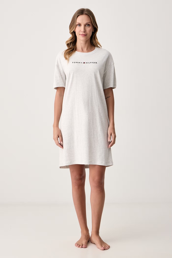 Tommy Hilfiger Koszula nocna damska bawełniana UW0UW06689 szary AW26