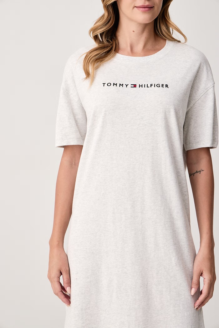 Koszula nocna damska bawełniana Tommy Hilfiger UW0UW06689 szary