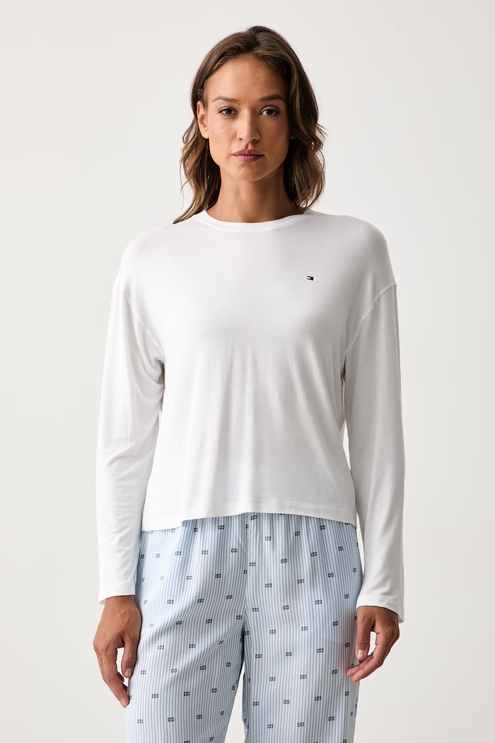 Tommy Hilfiger πιτζάμα γυναικεία με μοντάλ UW0UW06601 λευκό AW26