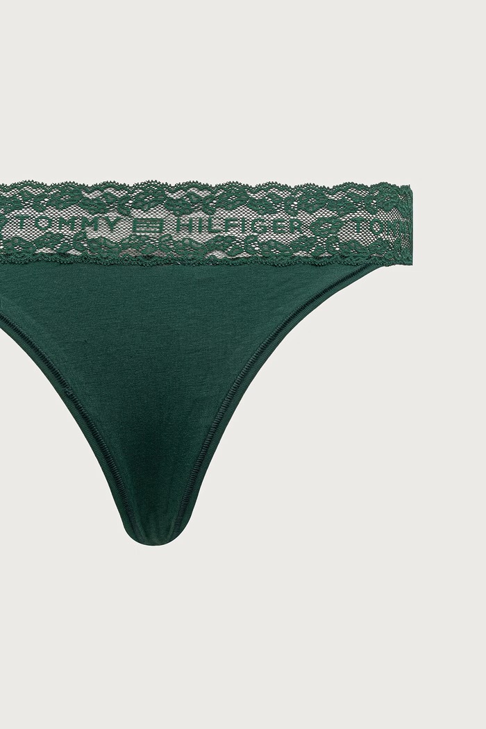 Tangá dámske bavlnené s elastanom 3-pak Tommy Hilfiger zelená UW0UW06670
