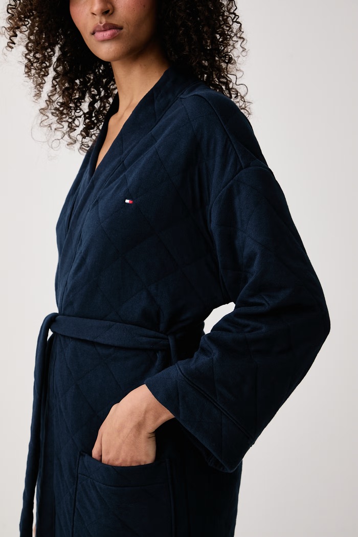 Szlafrok damski z bawełną Tommy Hilfiger UW0UW06609 granatowy
