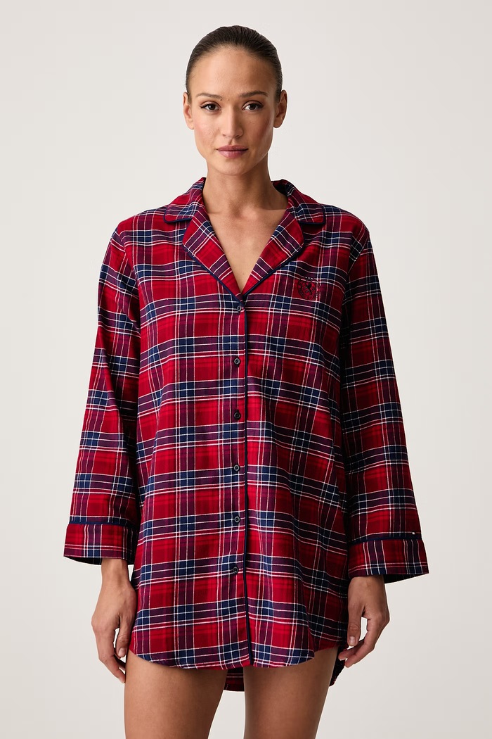 Tommy Hilfiger Pižamna srajca ženska bombažna bordo UW0UW06598